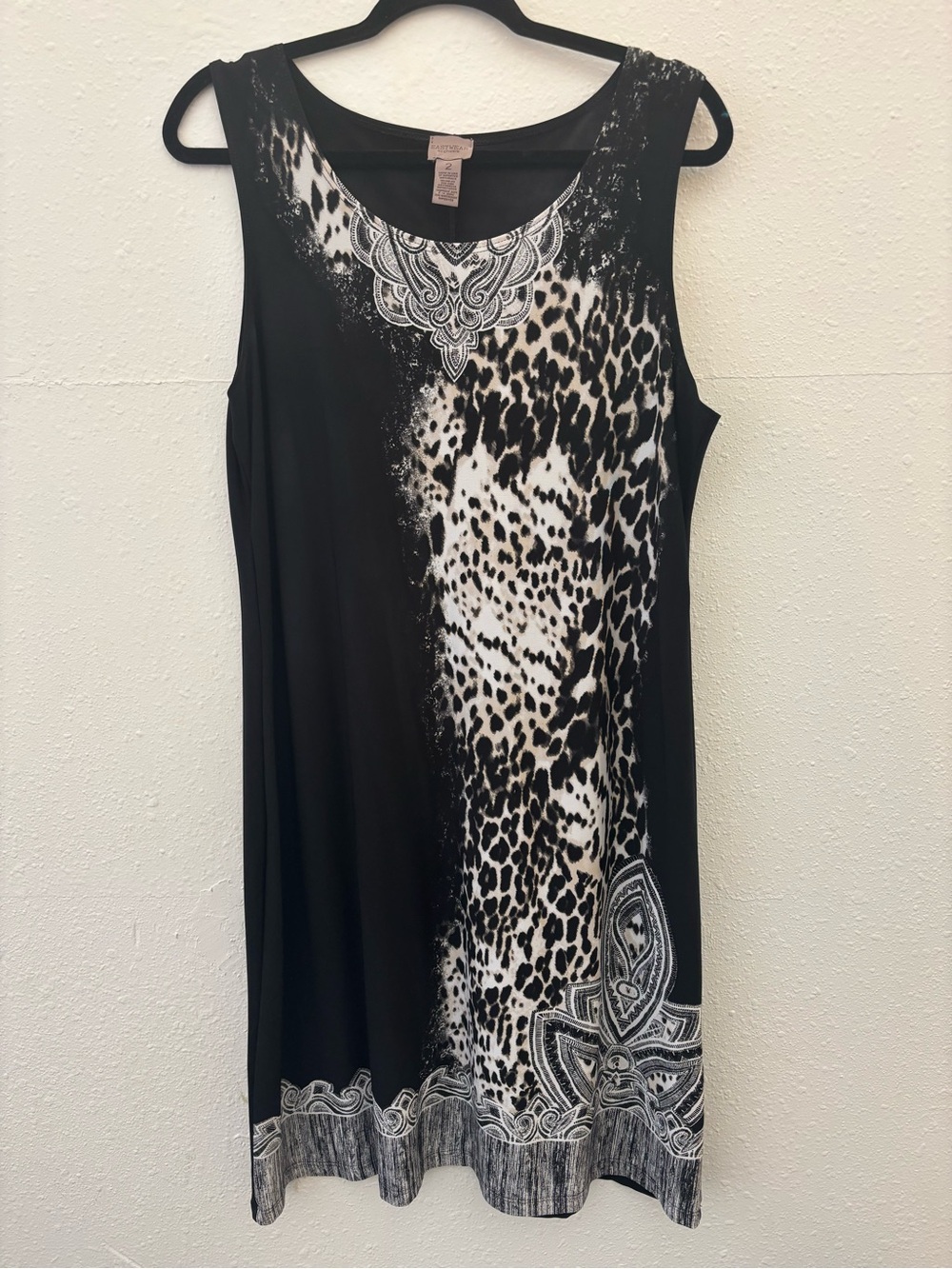 Chico's Black and White Animal-Print Scoop Neck Tank Dress
